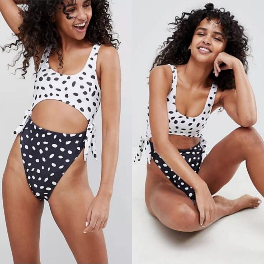 ASOS Black and White Polka Dot One Piece Swimsuit